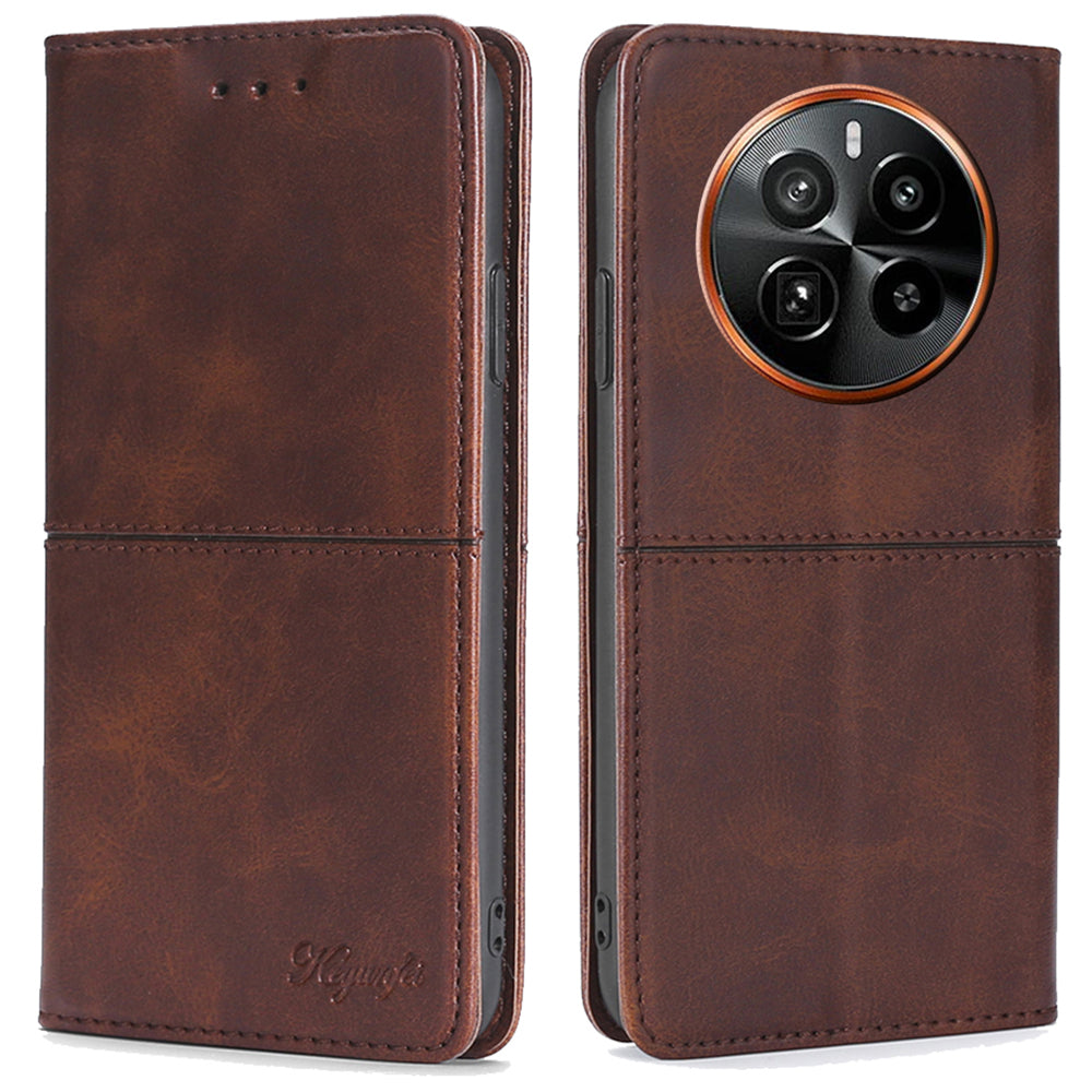 For Realme GT5 Pro 5G Magnetic Case Card Slots Cowhide Texture Phone Protective Cover
