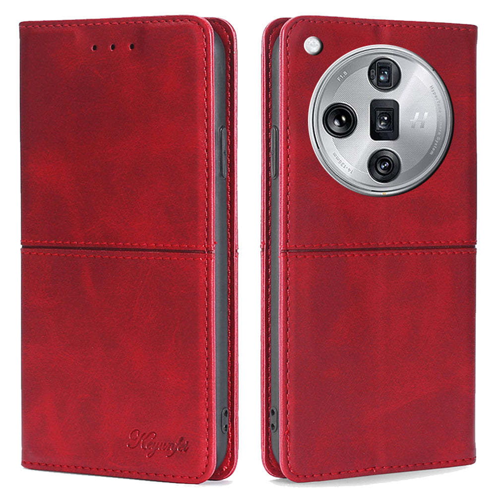 For Oppo Find X7 Ultra Leather Case Card Slots Cowhide Texture Magnetic Closing Phone Cover