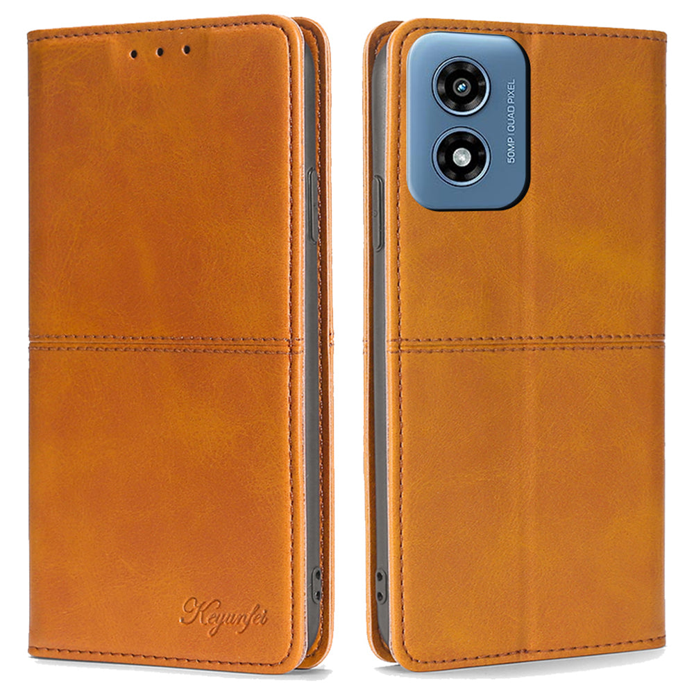 For Motorola Moto G Play (2024) 4G Leather Case Card Slots Cowhide Texture Smart Phone Cover