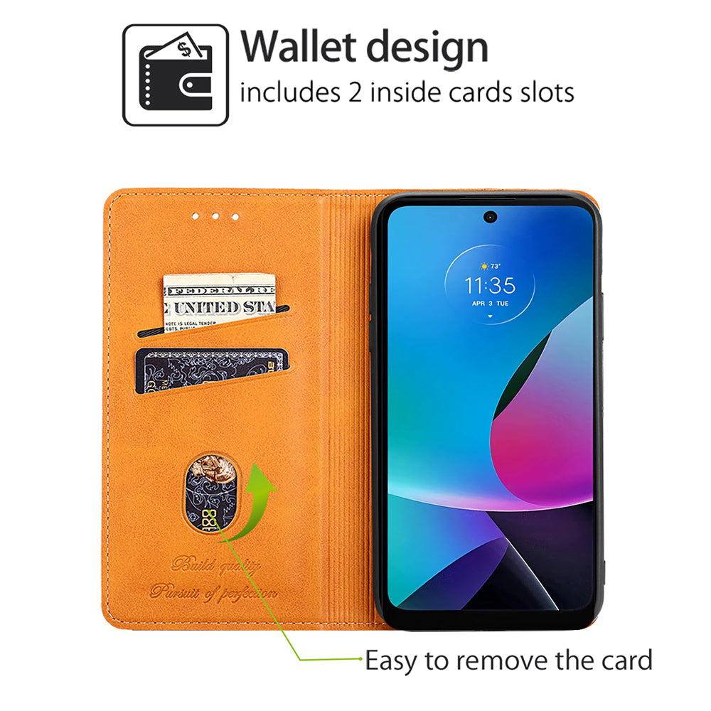 For Motorola Moto G Play (2024) 4G Leather Case Card Slots Cowhide Texture Smart Phone Cover