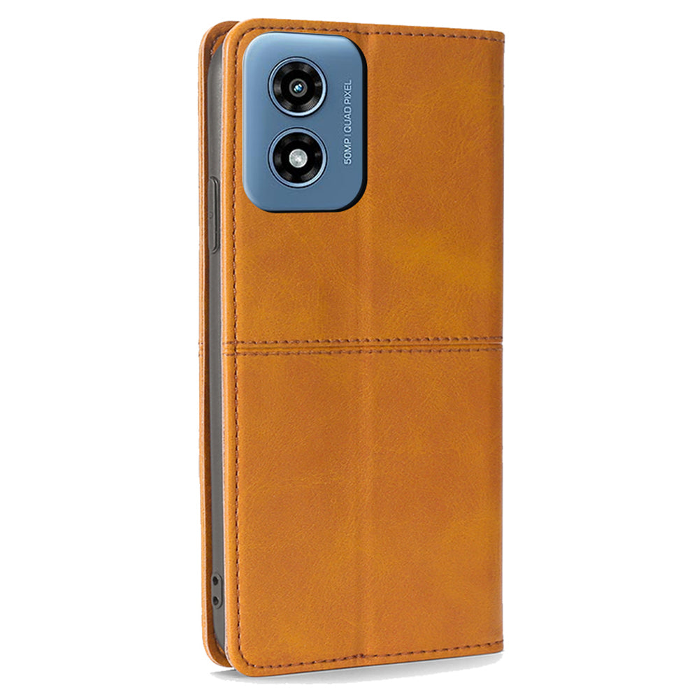 For Motorola Moto G Play (2024) 4G Leather Case Card Slots Cowhide Texture Smart Phone Cover