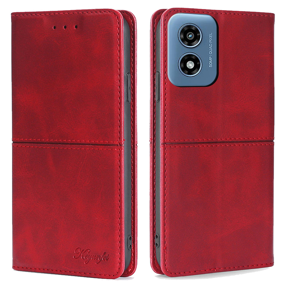 For Motorola Moto G Play (2024) 4G Leather Case Card Slots Cowhide Texture Smart Phone Cover