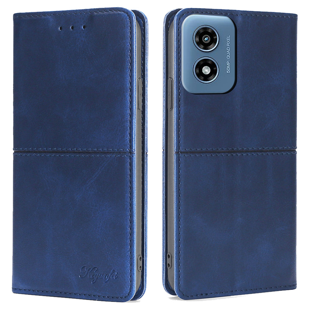 For Motorola Moto G Play (2024) 4G Leather Case Card Slots Cowhide Texture Smart Phone Cover