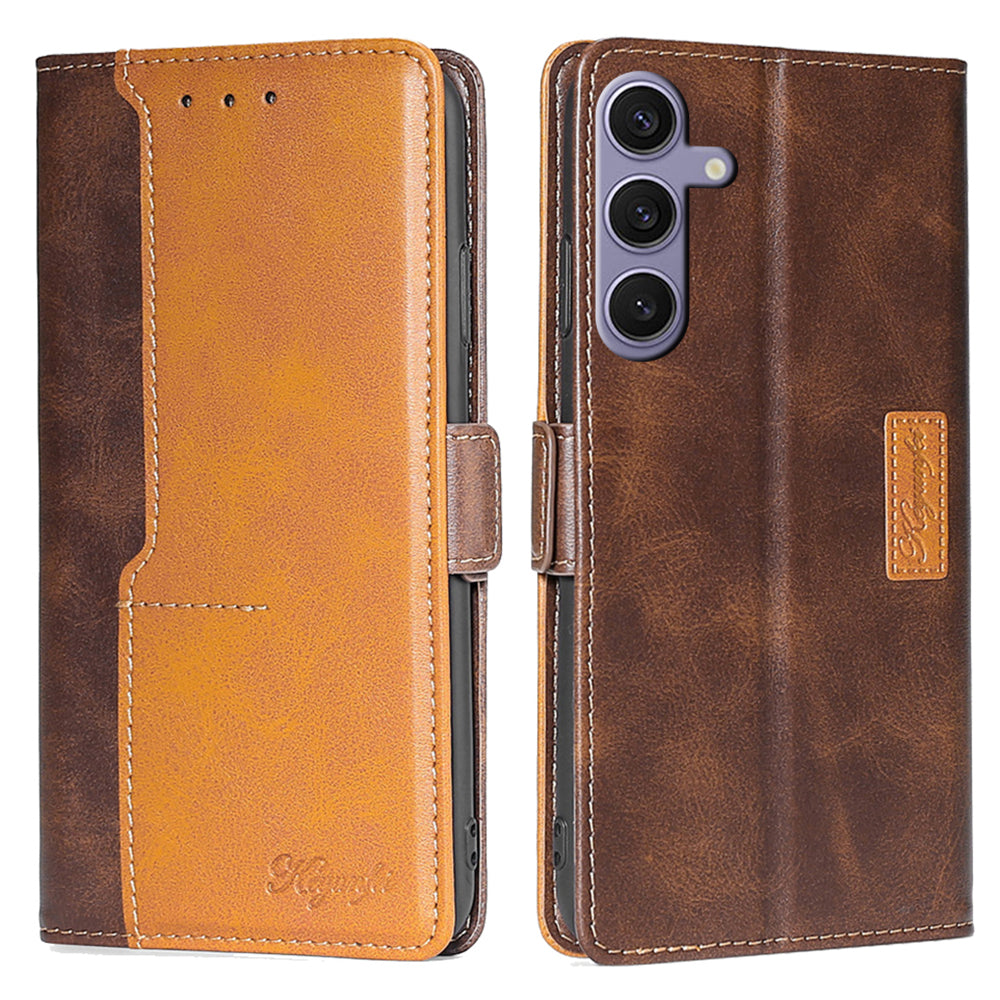 For Samsung Galaxy S24+ Case Dual Color Phone Leather Cover with Wallet Card Slots