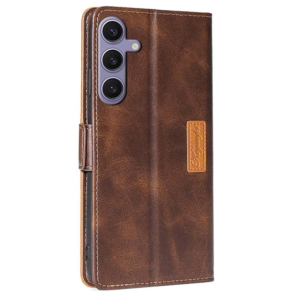 For Samsung Galaxy S24+ Case Dual Color Phone Leather Cover with Wallet Card Slots