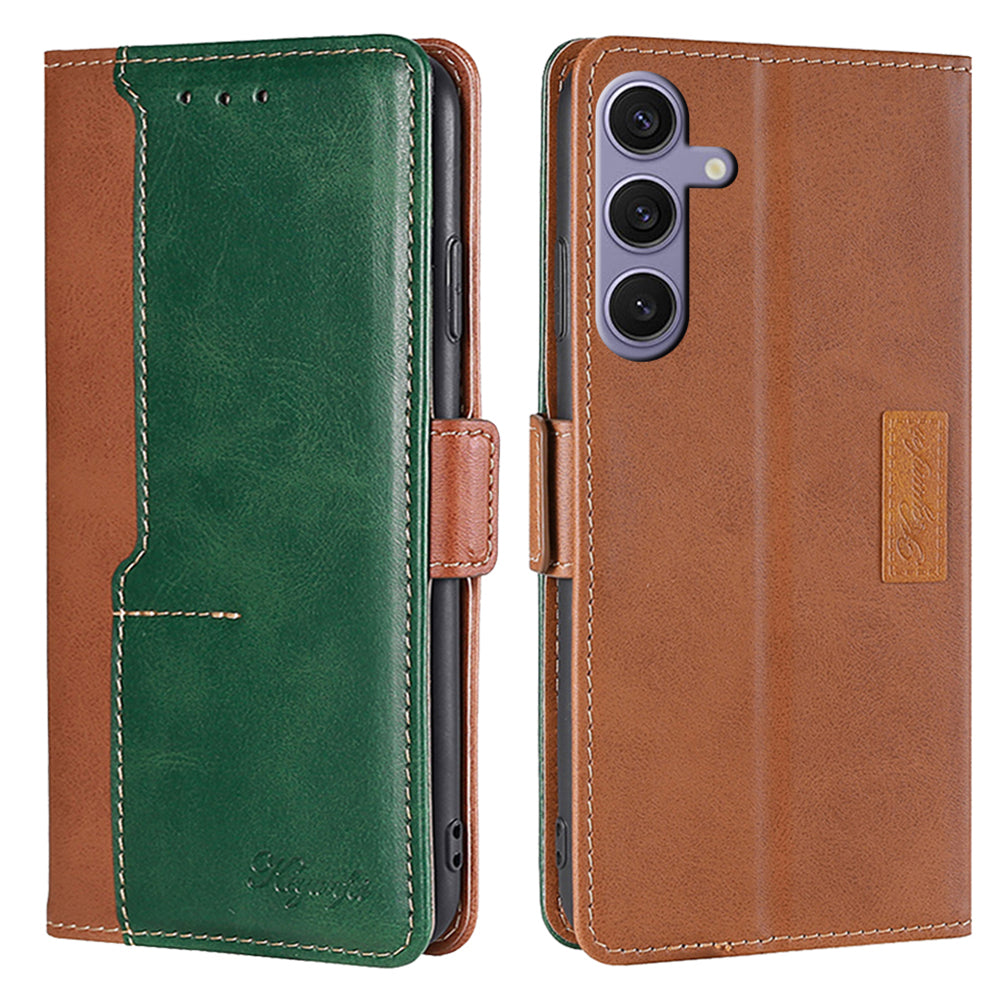 For Samsung Galaxy S24+ Case Dual Color Phone Leather Cover with Wallet Card Slots