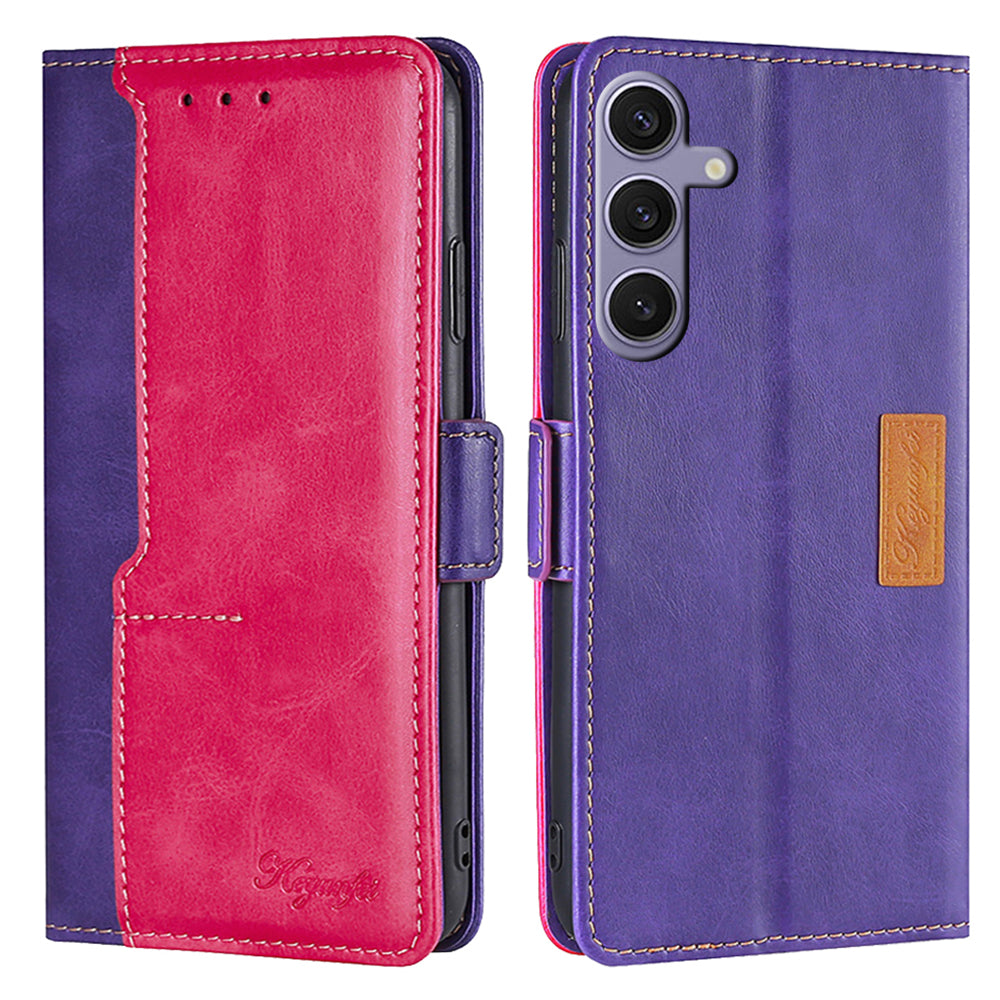 For Samsung Galaxy S24+ Case Dual Color Phone Leather Cover with Wallet Card Slots