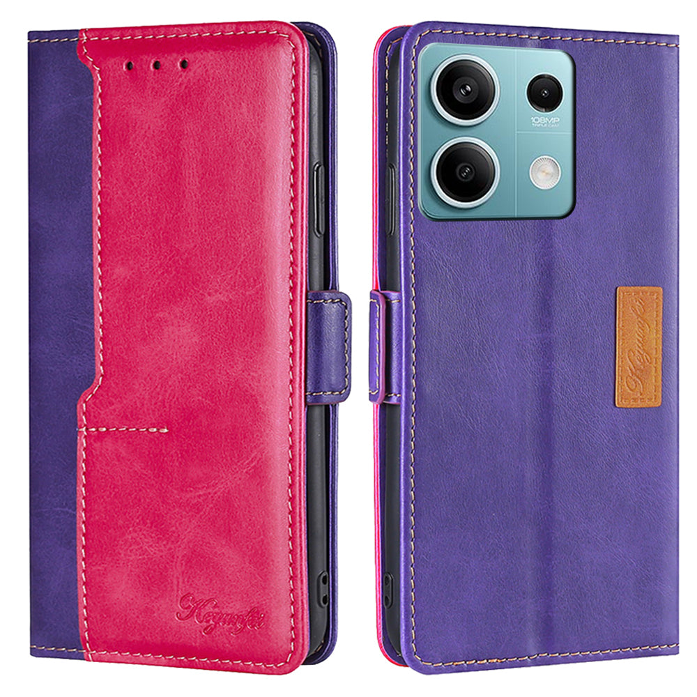 For Xiaomi Redmi Note 13 4G Magnetic Phone Case Dual-color PU Leather Stand Cover
