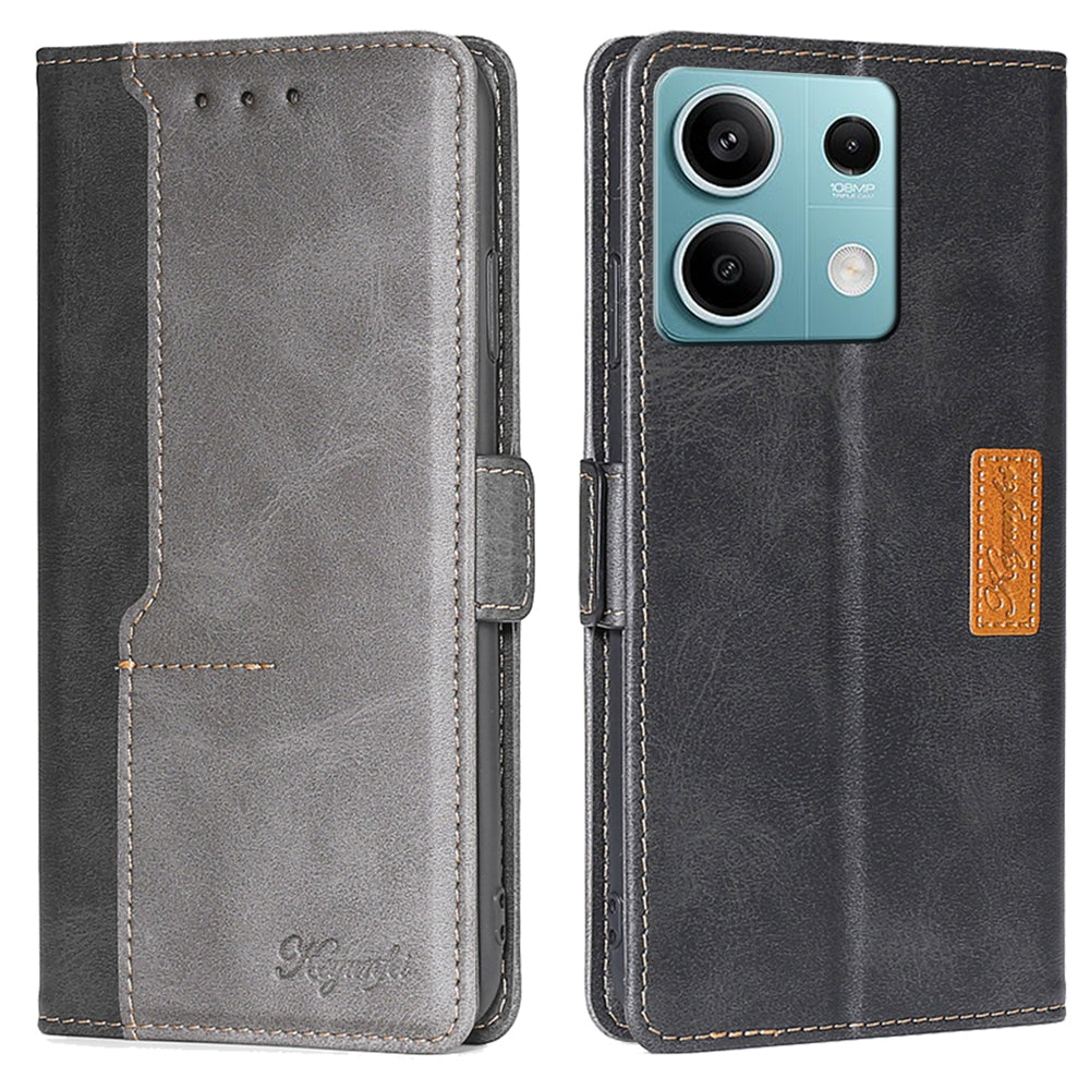 For Xiaomi Redmi Note 13 4G Magnetic Phone Case Dual-color PU Leather Stand Cover