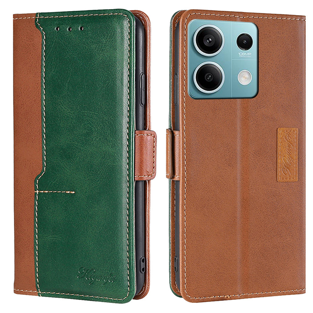 For Xiaomi Redmi Note 13 4G Magnetic Phone Case Dual-color PU Leather Stand Cover