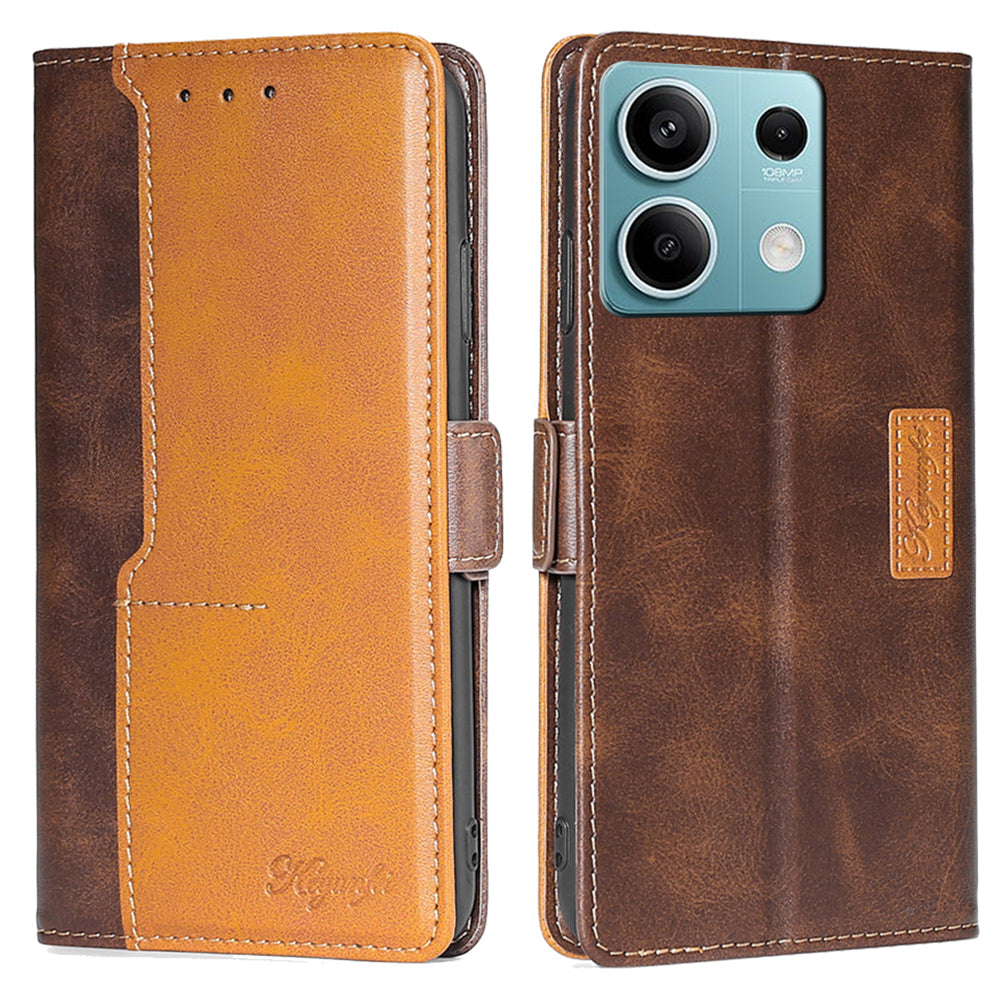 For Xiaomi Redmi Note 13 4G Magnetic Phone Case Dual-color PU Leather Stand Cover