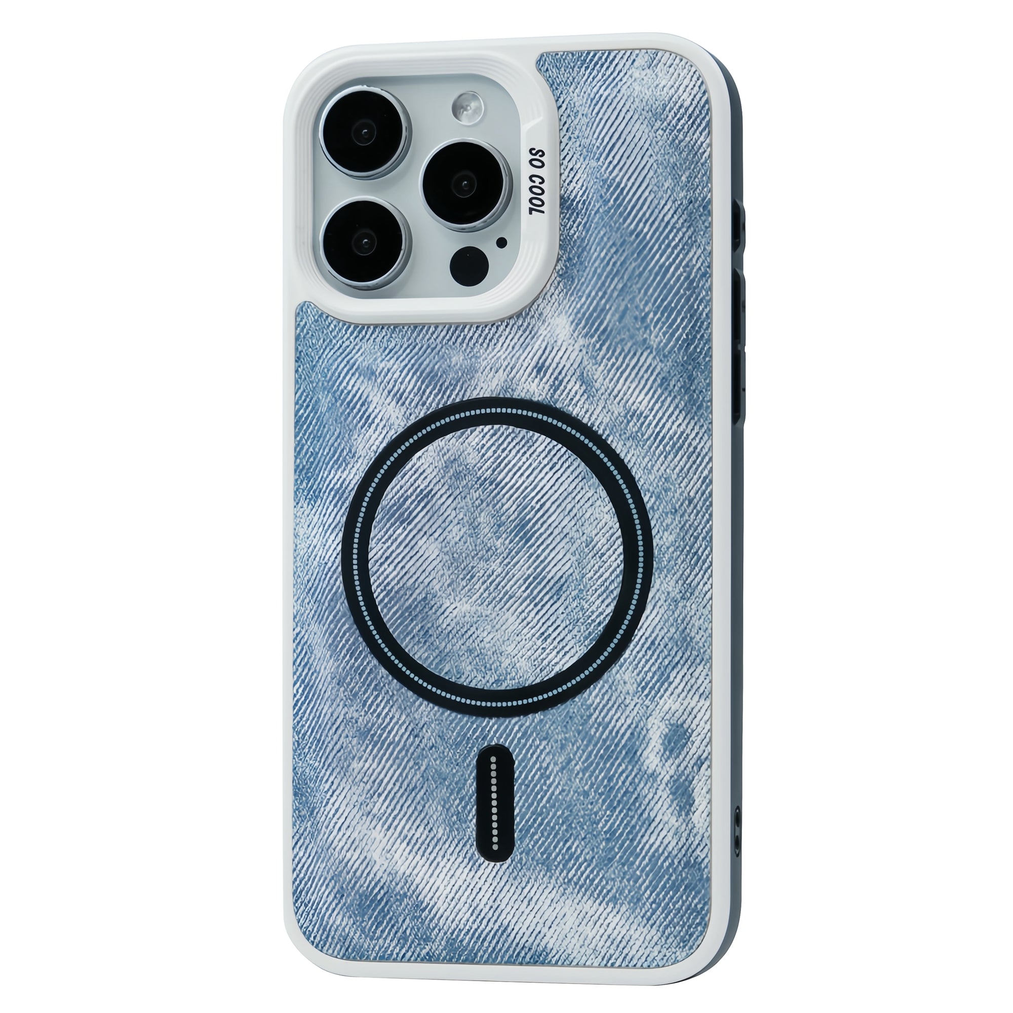 For iPhone 13 Pro Magnetic Case Denim Cloth Texture Leather Coated PC+TPU Phone Cover