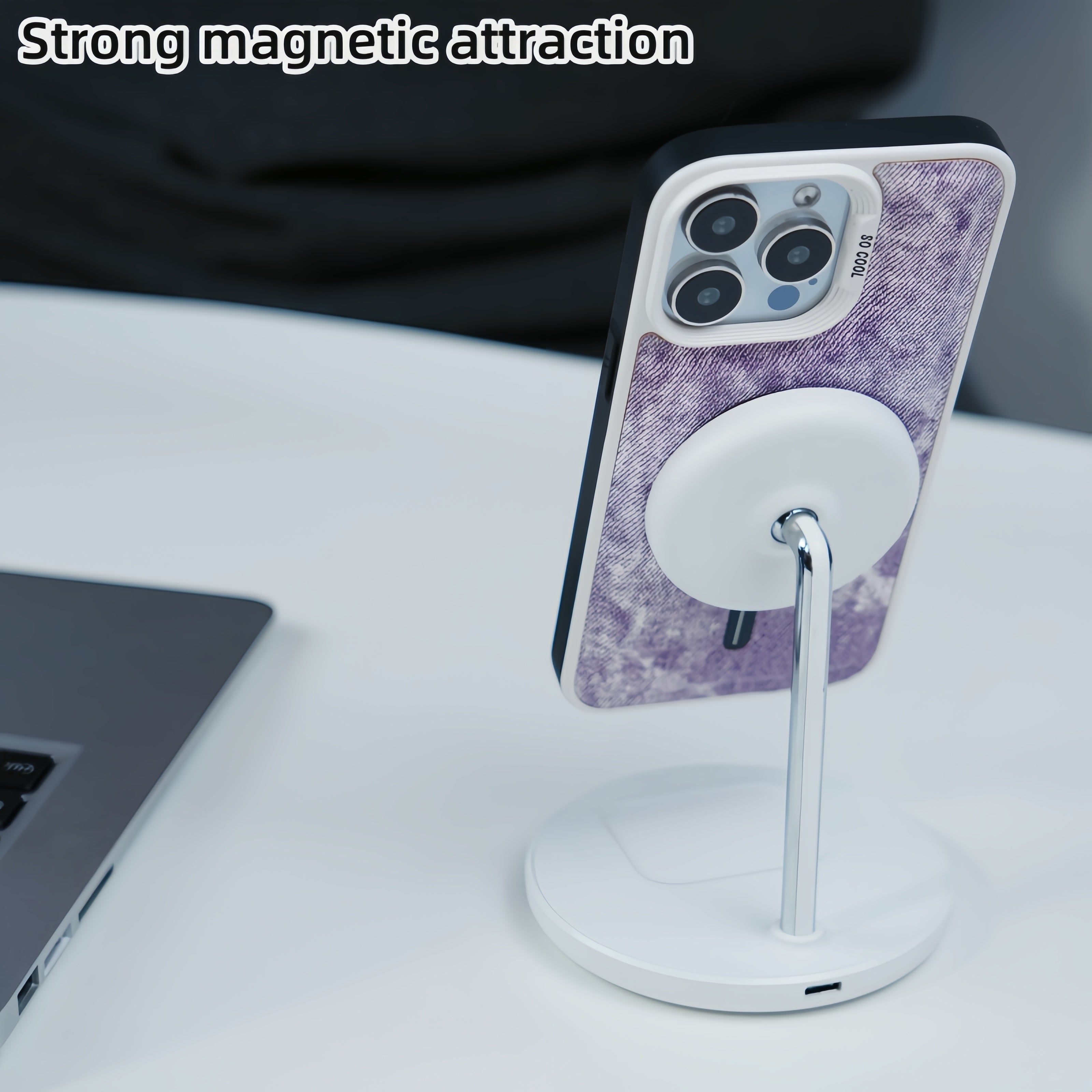 For iPhone 13 Pro Magnetic Case Denim Cloth Texture Leather Coated PC+TPU Phone Cover