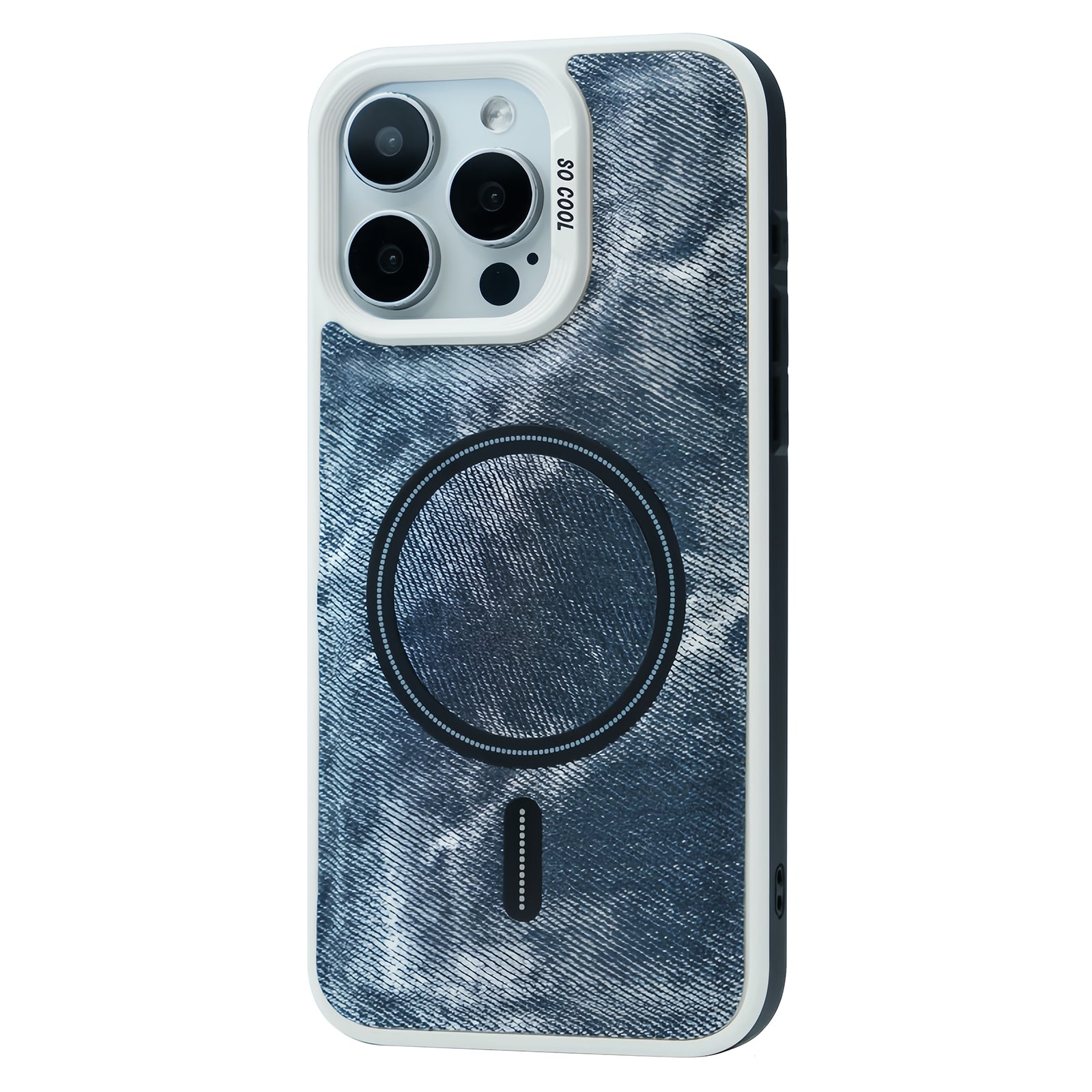 For iPhone 13 Pro Magnetic Case Denim Cloth Texture Leather Coated PC+TPU Phone Cover