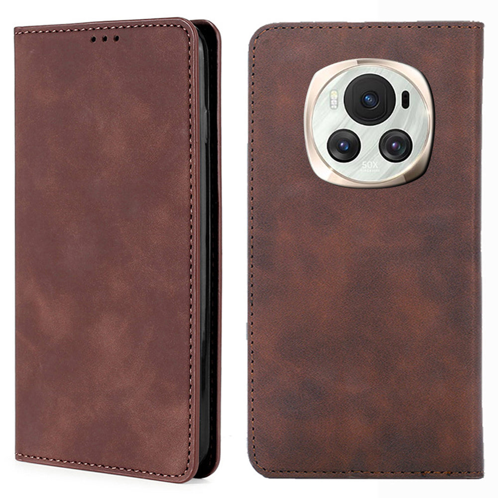 For Honor Magic6 5G PU Leather Case Skin-touch Card Slots Phone Stand Cover