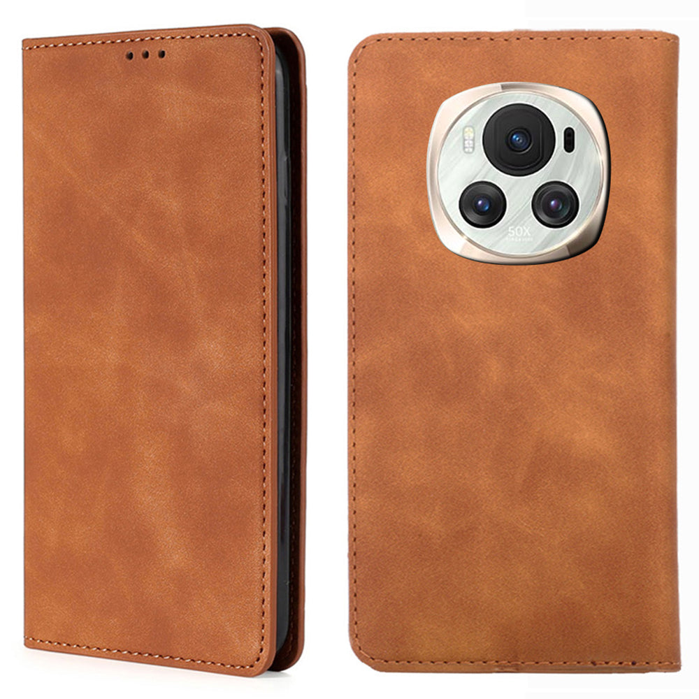 For Honor Magic6 5G PU Leather Case Skin-touch Card Slots Phone Stand Cover