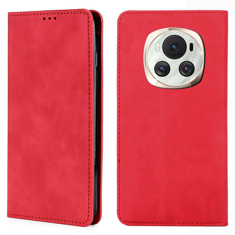 For Honor Magic6 5G PU Leather Case Skin-touch Card Slots Phone Stand Cover