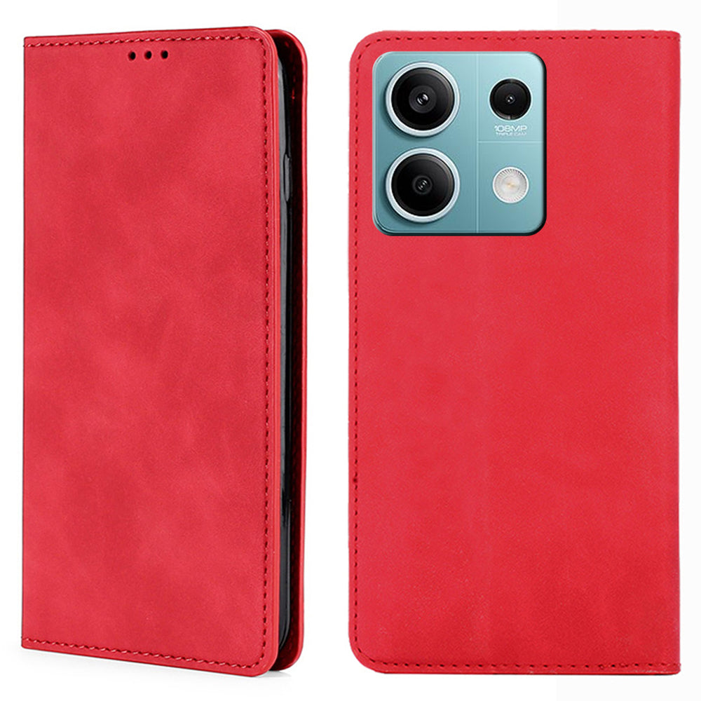 For Xiaomi Redmi Note 13 4G Case Skin-touch PU Leather Stand Smart Phone Cover