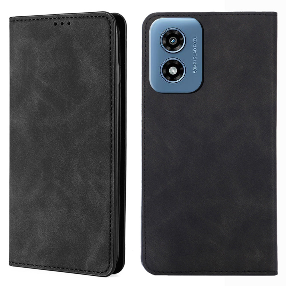 For Motorola Moto G Play (2024) 4G Skin-touch Case Card Slots Stand Phone Cover with Magnetic Closure