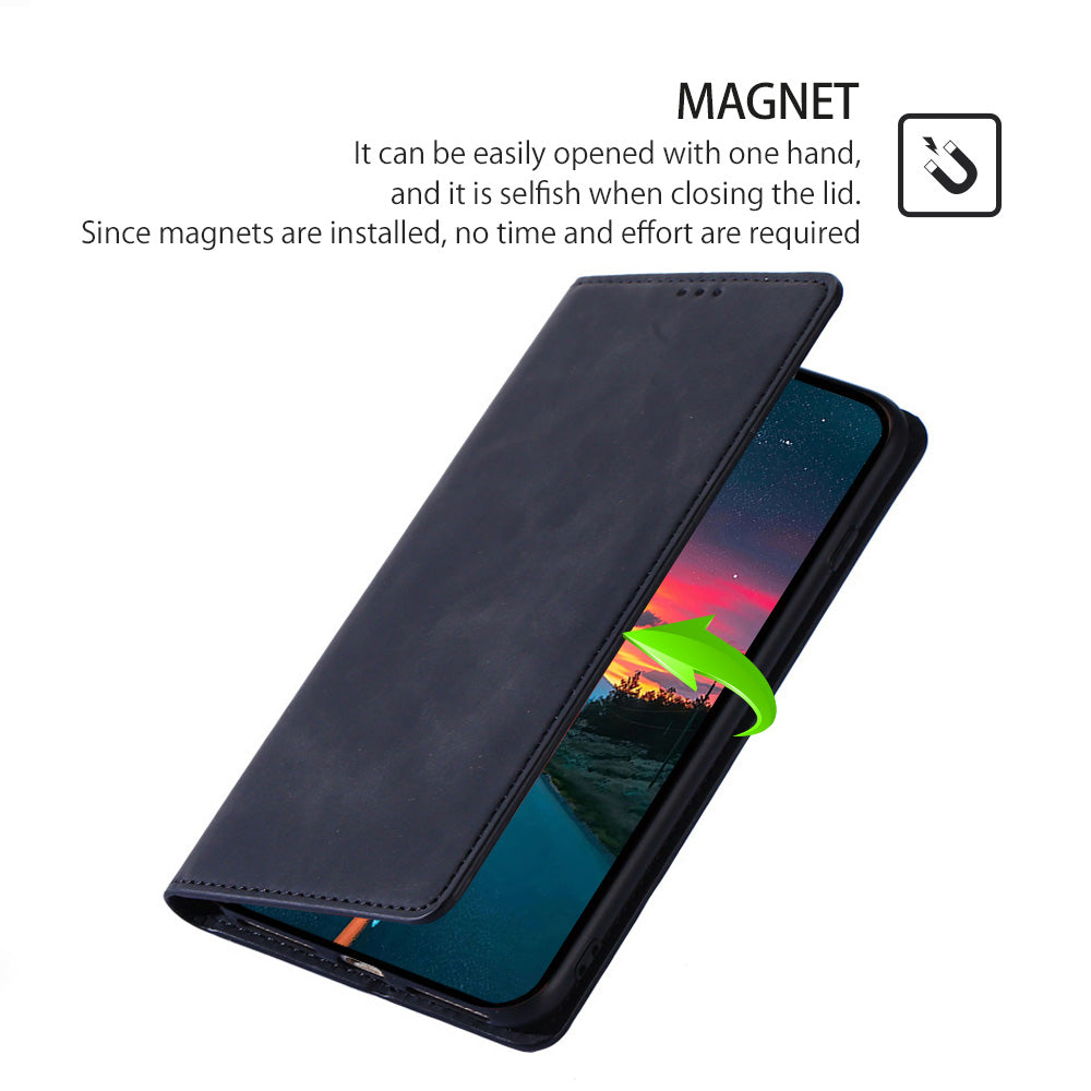 For Motorola Moto G Play (2024) 4G Skin-touch Case Card Slots Stand Phone Cover with Magnetic Closure
