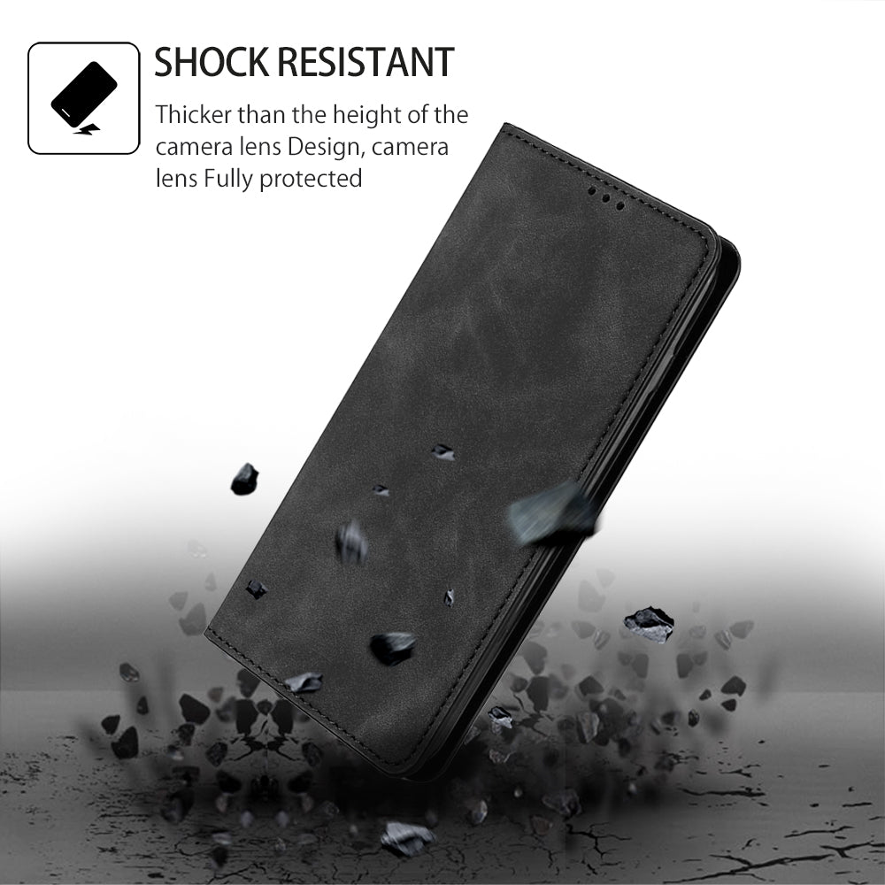 For Motorola Moto G Play (2024) 4G Skin-touch Case Card Slots Stand Phone Cover with Magnetic Closure