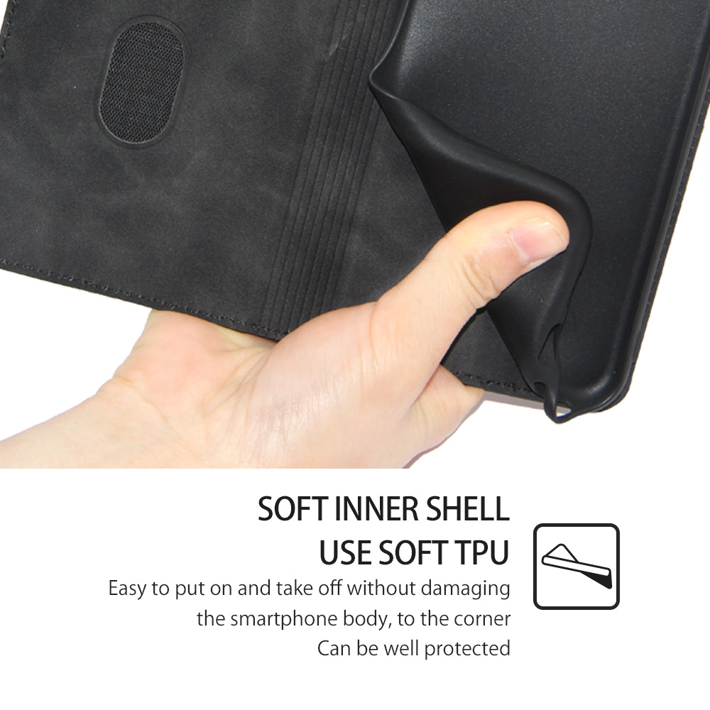 For Motorola Moto G Play (2024) 4G Skin-touch Case Card Slots Stand Phone Cover with Magnetic Closure