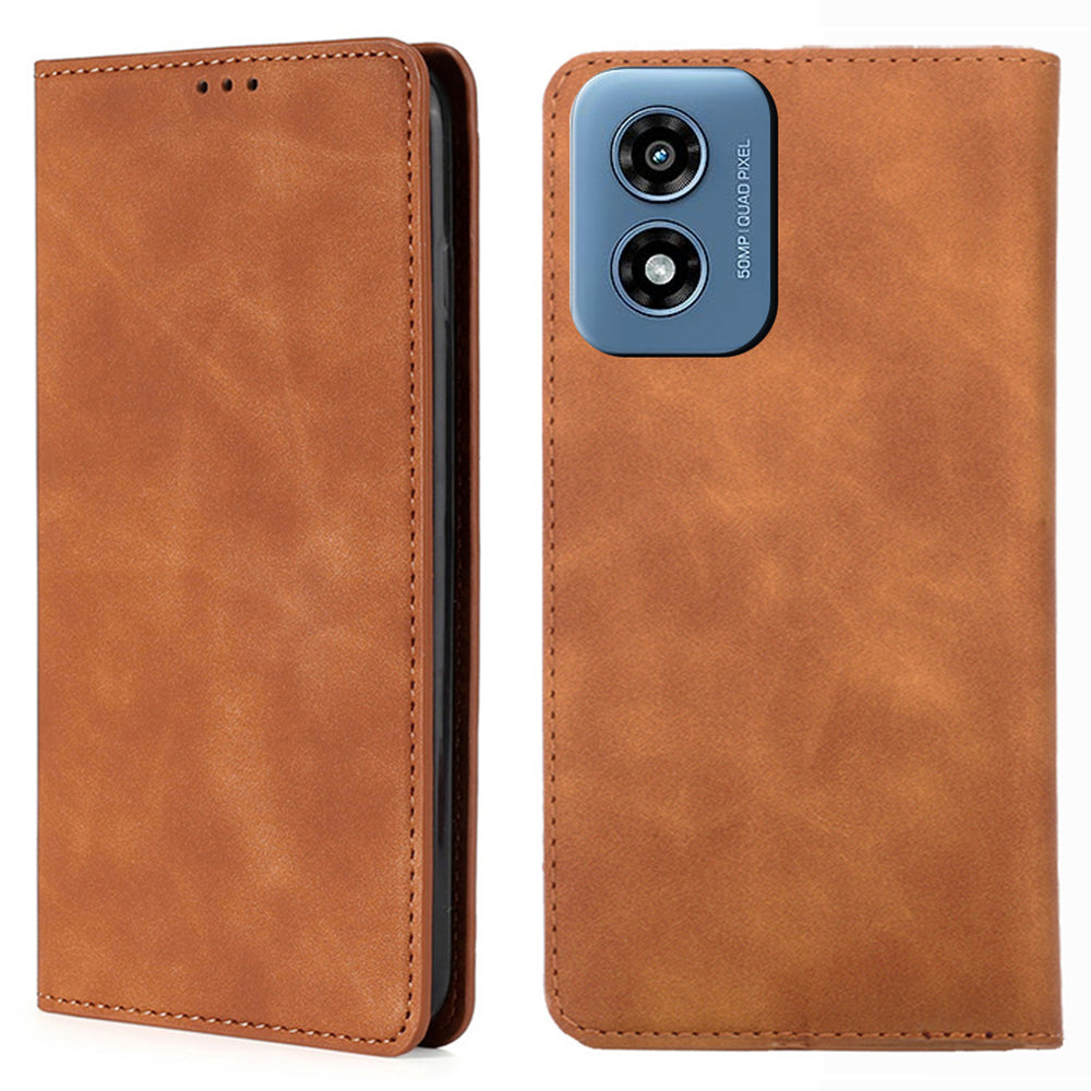 For Motorola Moto G Play (2024) 4G Skin-touch Case Card Slots Stand Phone Cover with Magnetic Closure