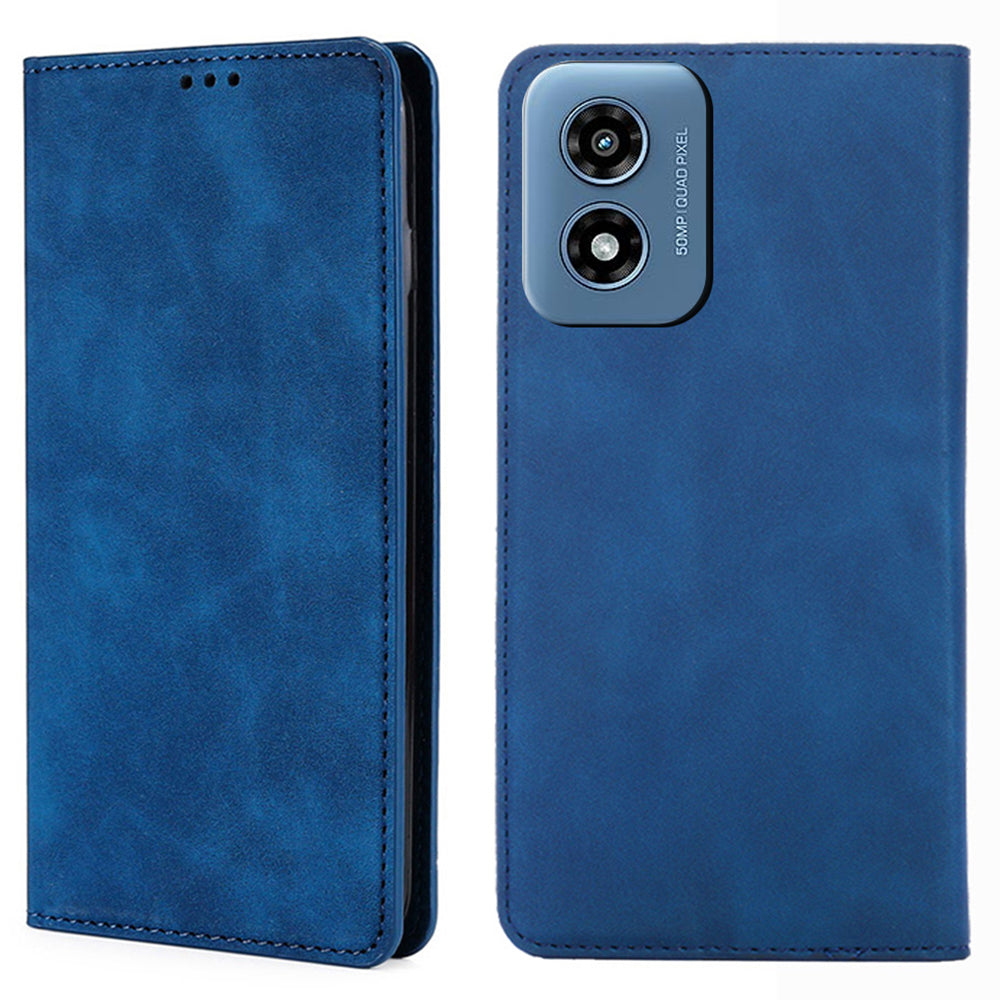 For Motorola Moto G Play (2024) 4G Skin-touch Case Card Slots Stand Phone Cover with Magnetic Closure