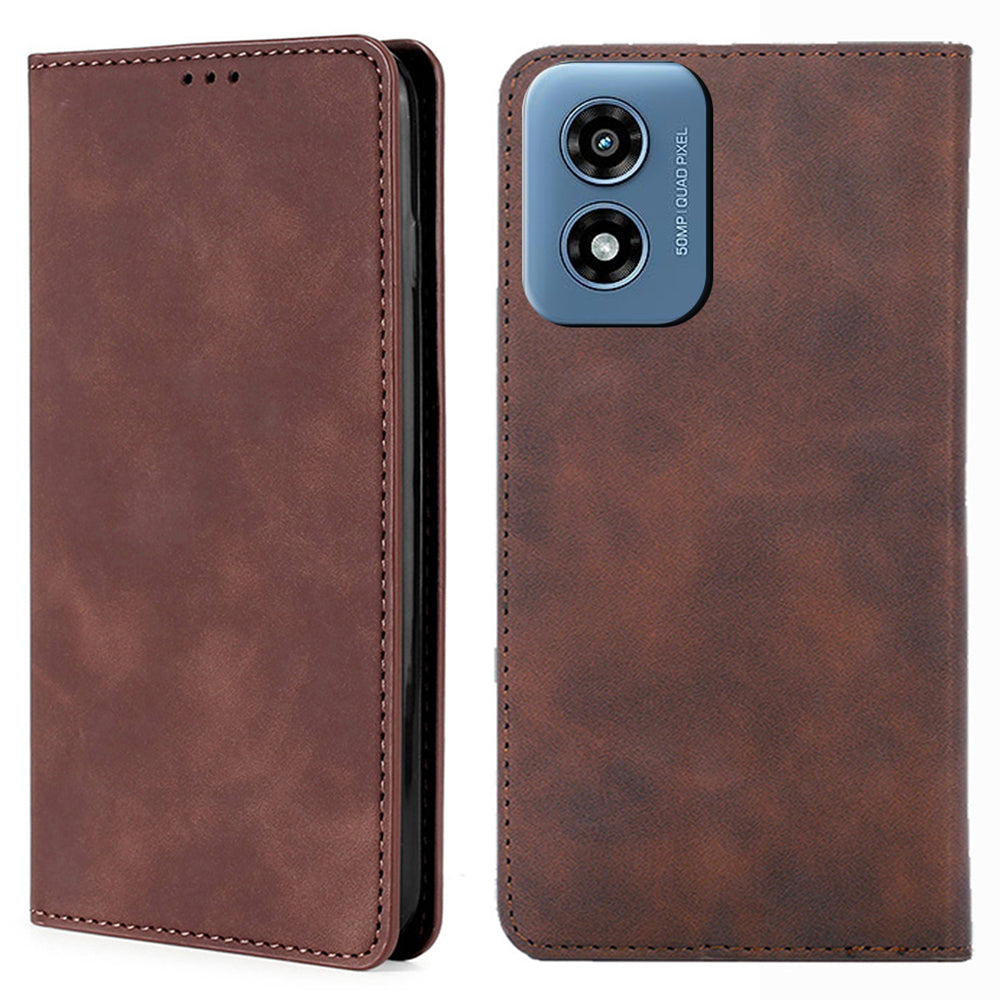 For Motorola Moto G Play (2024) 4G Skin-touch Case Card Slots Stand Phone Cover with Magnetic Closure