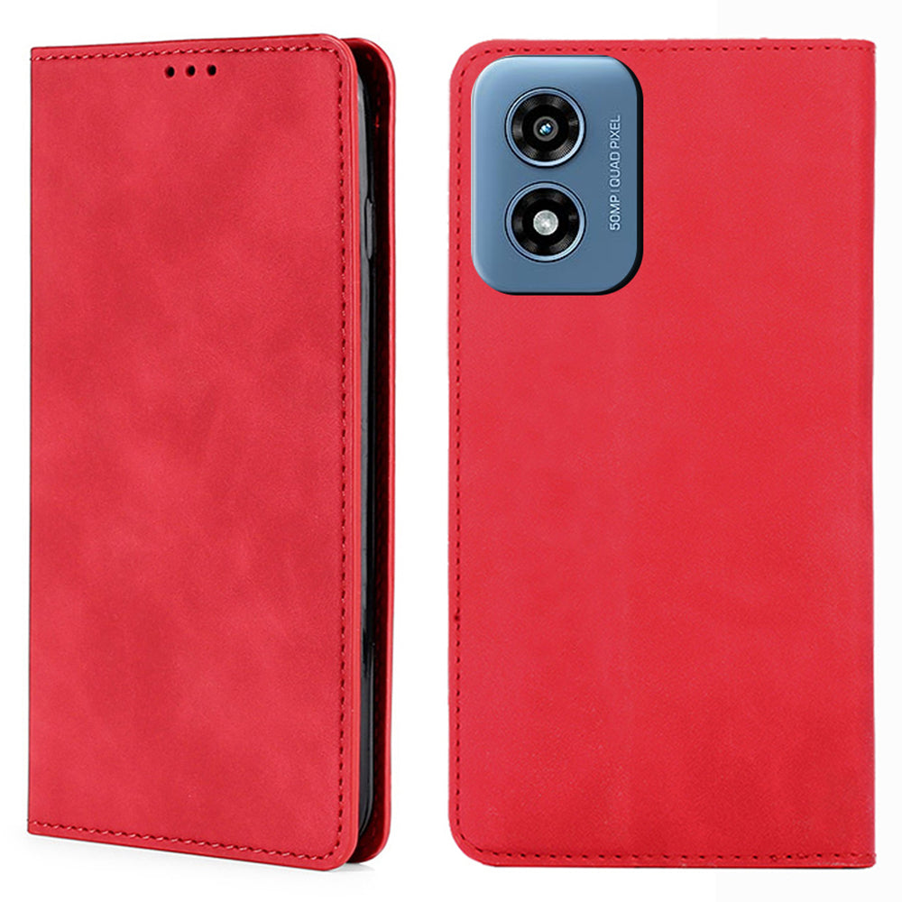 For Motorola Moto G Play (2024) 4G Skin-touch Case Card Slots Stand Phone Cover with Magnetic Closure