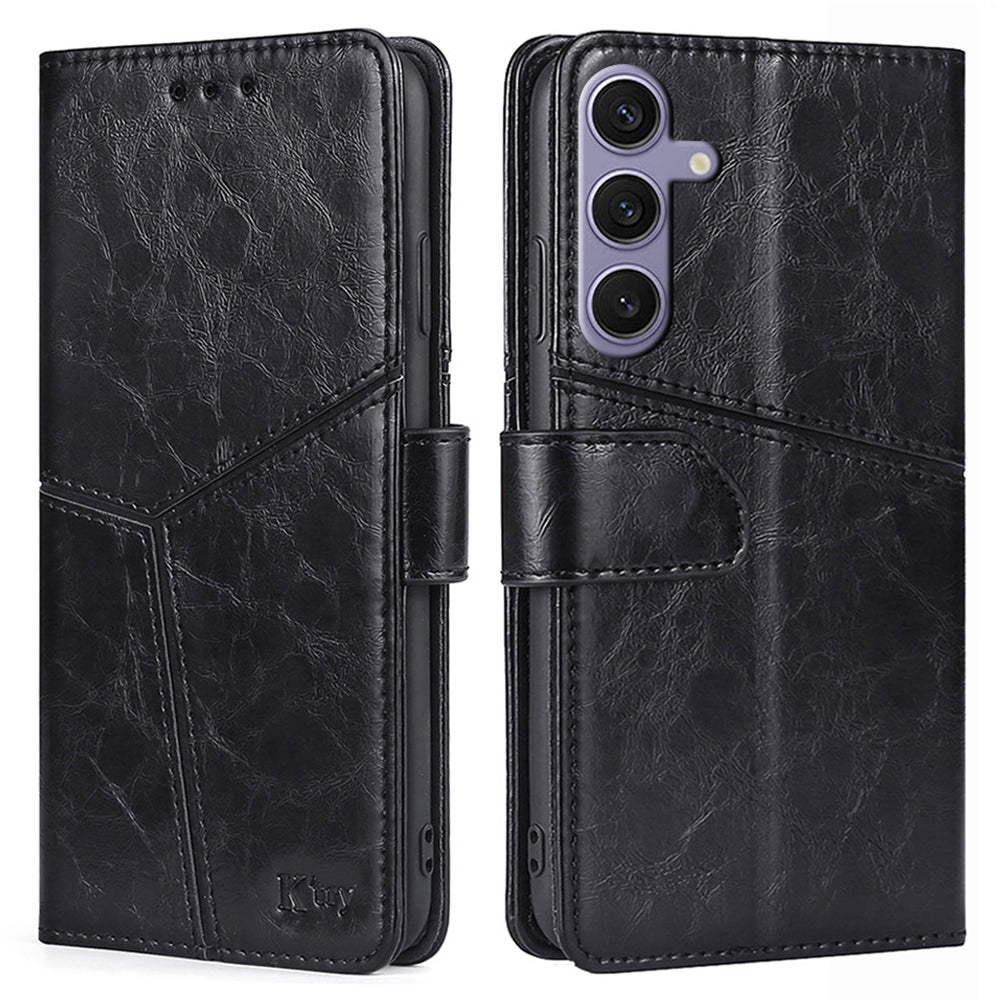 For Samsung Galaxy S24+ Case Wallet Leather Phone Cover Geometric Splicing