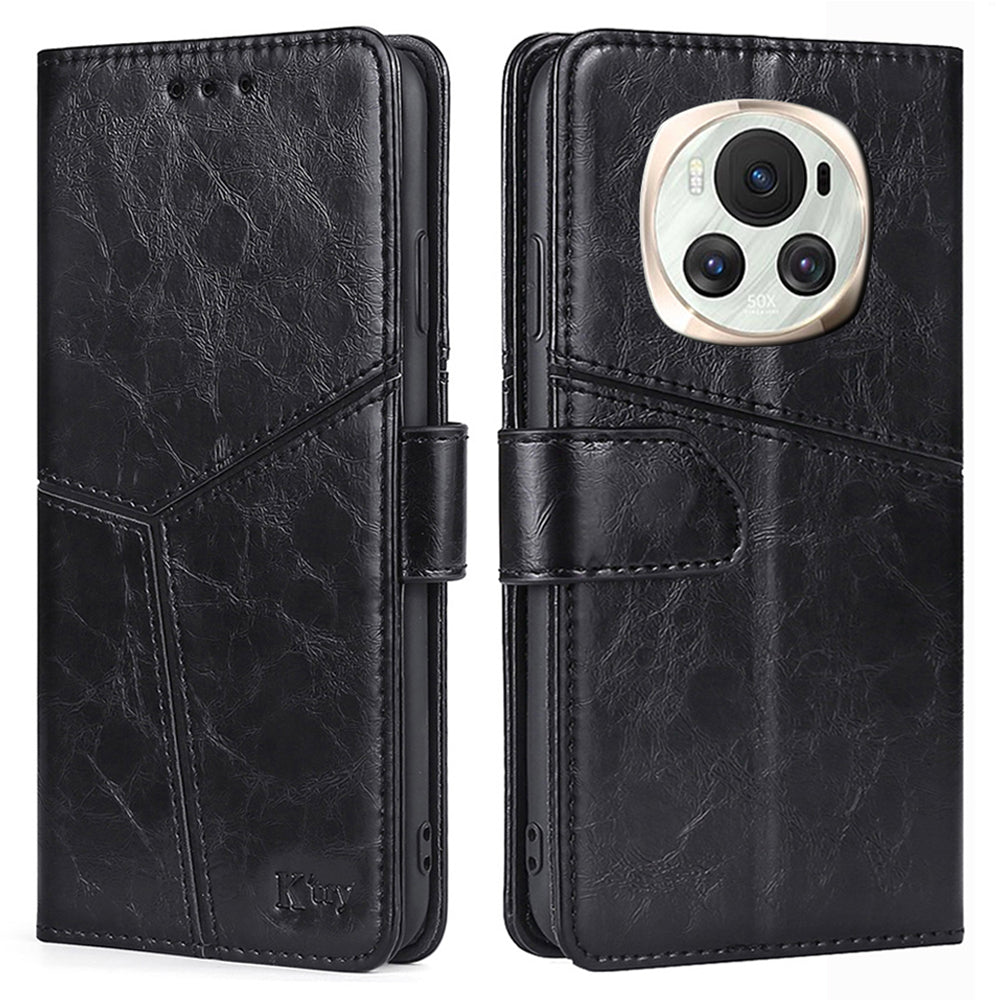 For Honor Magic6 5G Leather Case Geometric Splicing Wallet Protective Phone Cover