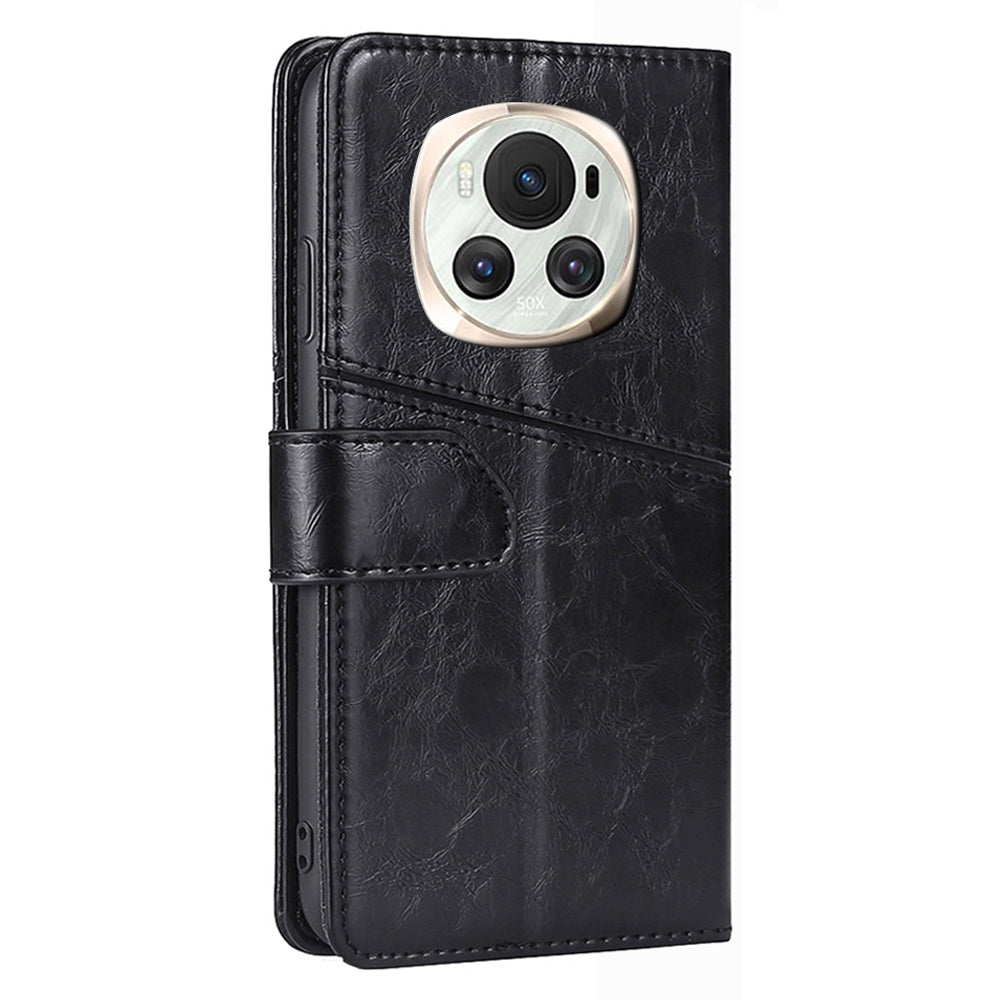 For Honor Magic6 5G Leather Case Geometric Splicing Wallet Protective Phone Cover