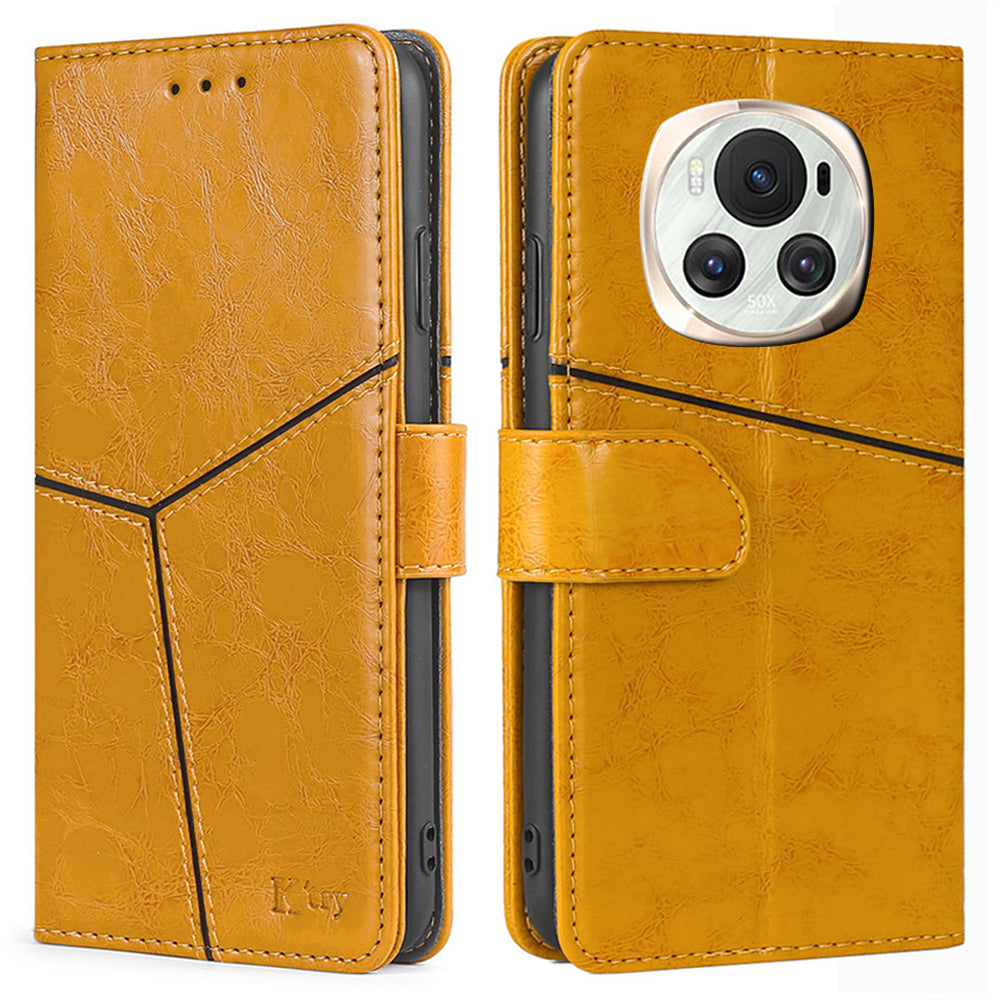 For Honor Magic6 5G Leather Case Geometric Splicing Wallet Protective Phone Cover