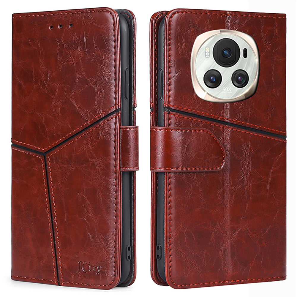 For Honor Magic6 5G Leather Case Geometric Splicing Wallet Protective Phone Cover