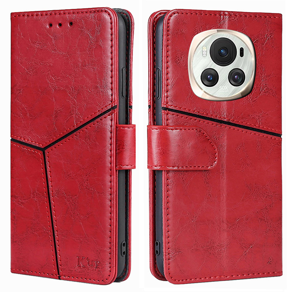 For Honor Magic6 5G Leather Case Geometric Splicing Wallet Protective Phone Cover