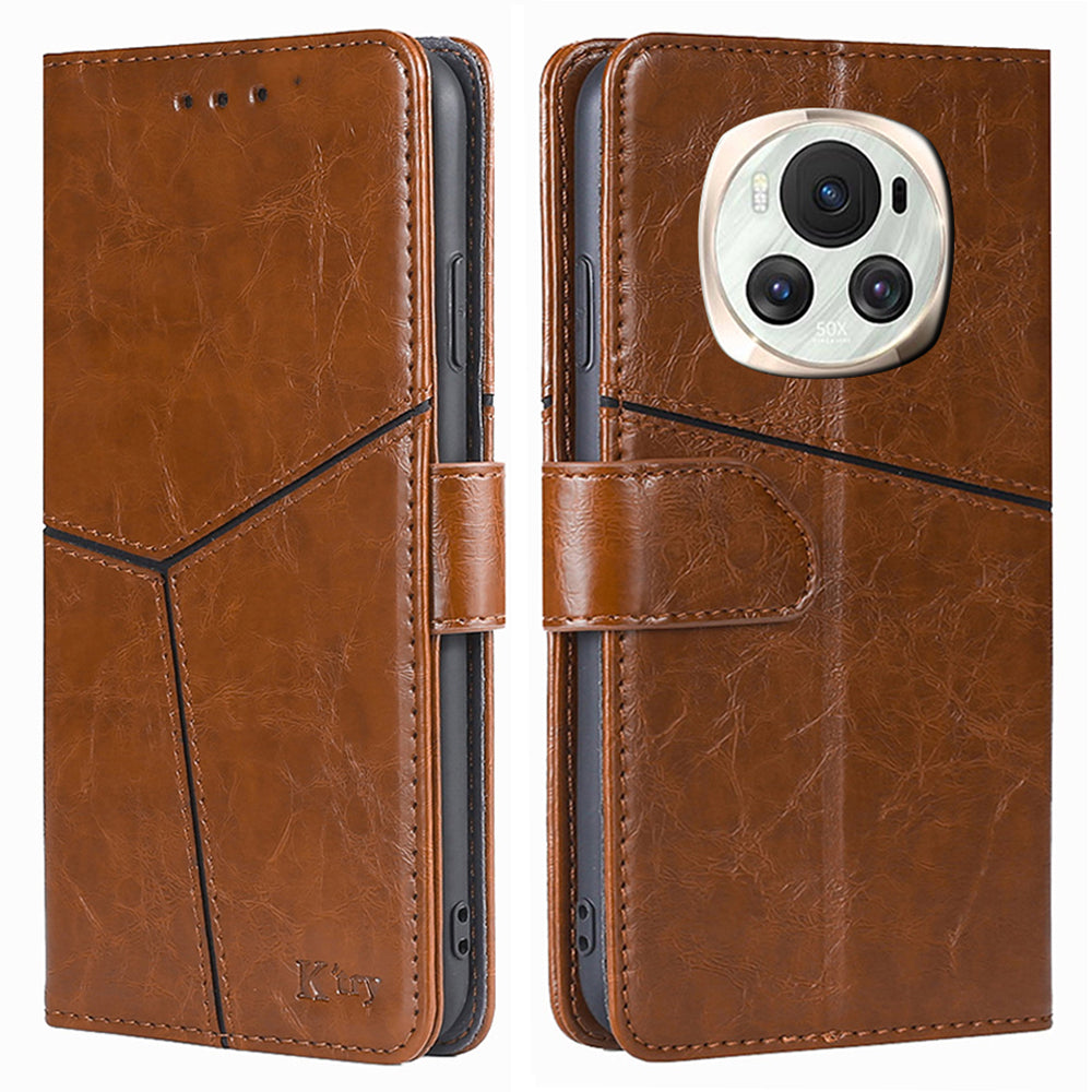 For Honor Magic6 5G Leather Case Geometric Splicing Wallet Protective Phone Cover
