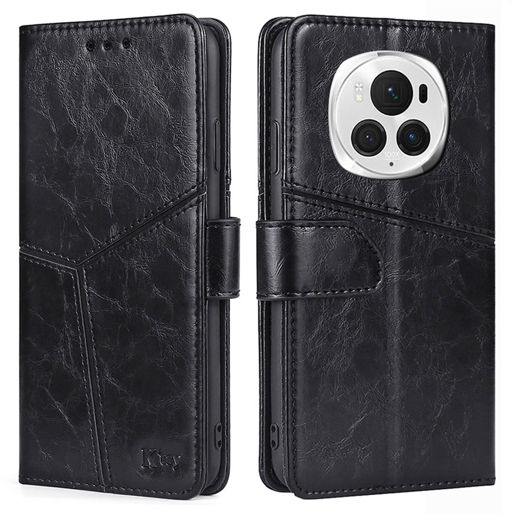 For Honor Magic6 Pro 5G Leather Case Geometric Splicing Phone Cover with Wallet