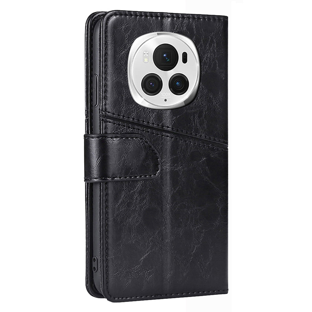 For Honor Magic6 Pro 5G Leather Case Geometric Splicing Phone Cover with Wallet