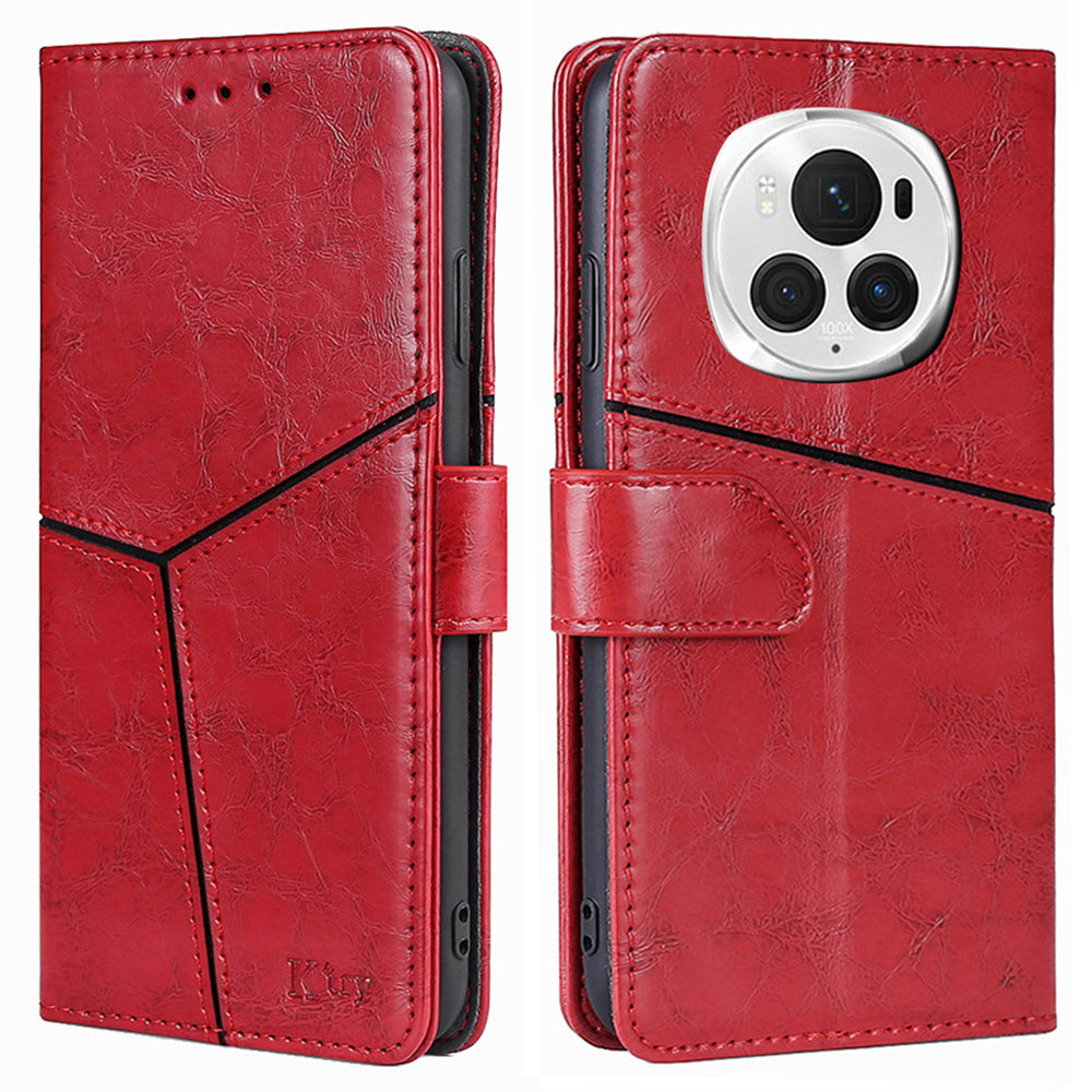 For Honor Magic6 Pro 5G Leather Case Geometric Splicing Phone Cover with Wallet