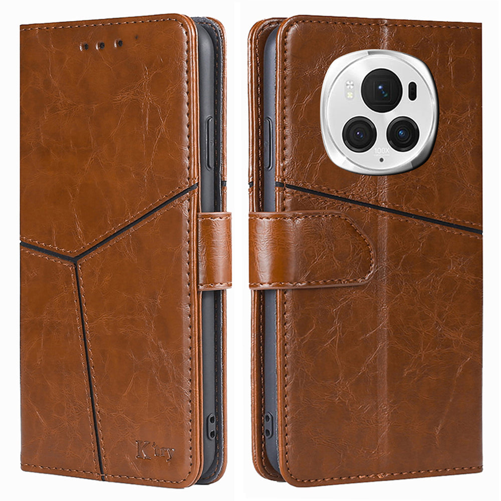 For Honor Magic6 Pro 5G Leather Case Geometric Splicing Phone Cover with Wallet