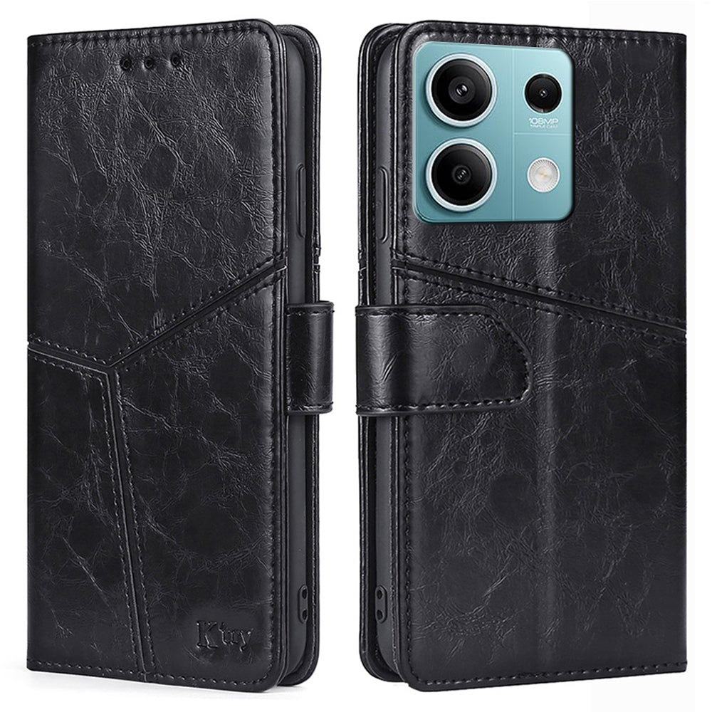 For Xiaomi Redmi Note 13 4G Shockproof PU Leather Case Geometric Splicing Wallet Phone Stand Cover