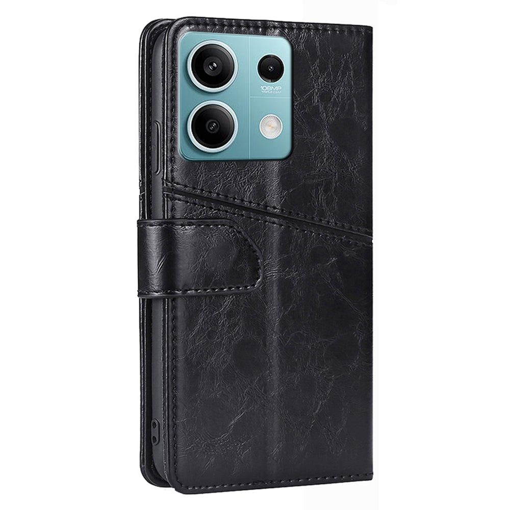 For Xiaomi Redmi Note 13 4G Shockproof PU Leather Case Geometric Splicing Wallet Phone Stand Cover