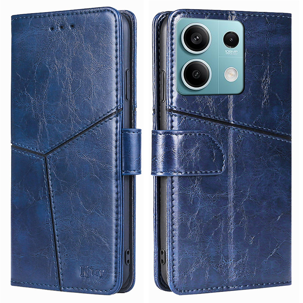 For Xiaomi Redmi Note 13 4G Shockproof PU Leather Case Geometric Splicing Wallet Phone Stand Cover