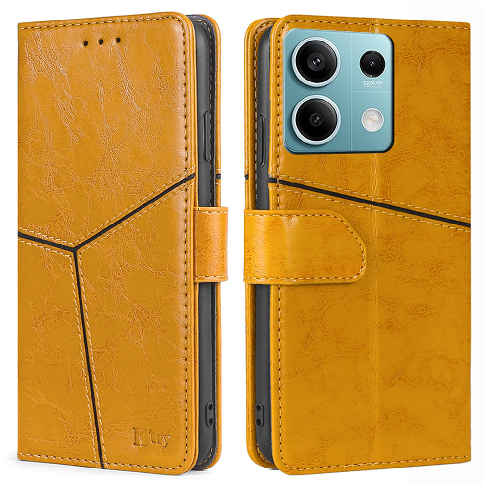 For Xiaomi Redmi Note 13 4G Shockproof PU Leather Case Geometric Splicing Wallet Phone Stand Cover
