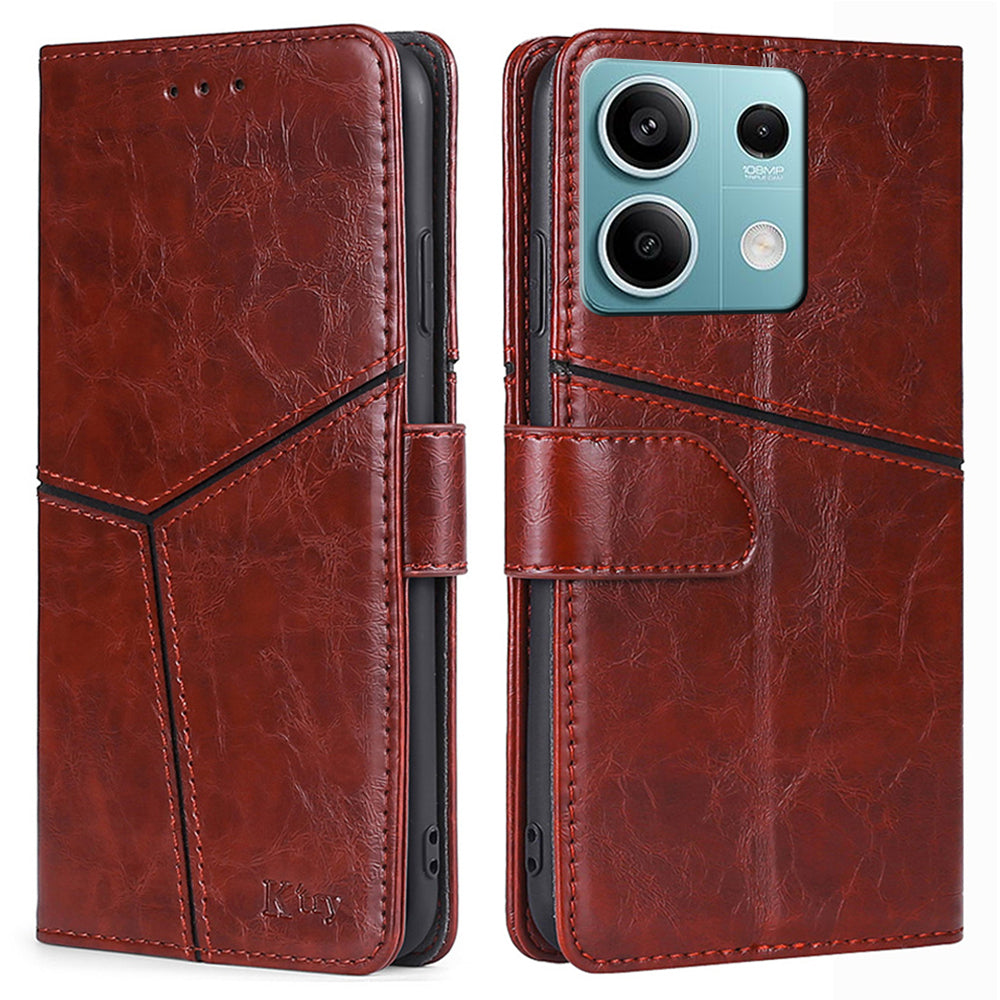 For Xiaomi Redmi Note 13 4G Shockproof PU Leather Case Geometric Splicing Wallet Phone Stand Cover