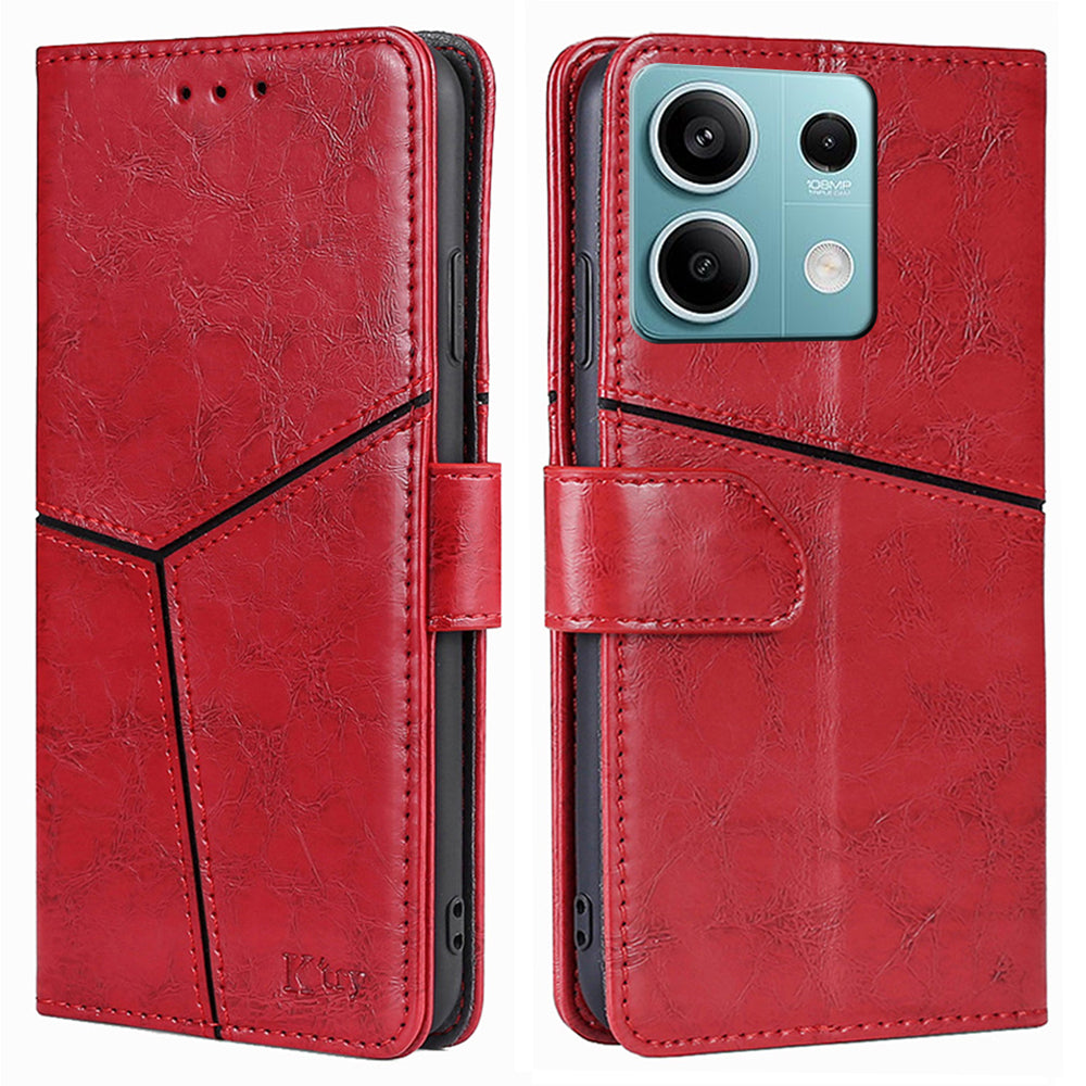 For Xiaomi Redmi Note 13 4G Shockproof PU Leather Case Geometric Splicing Wallet Phone Stand Cover
