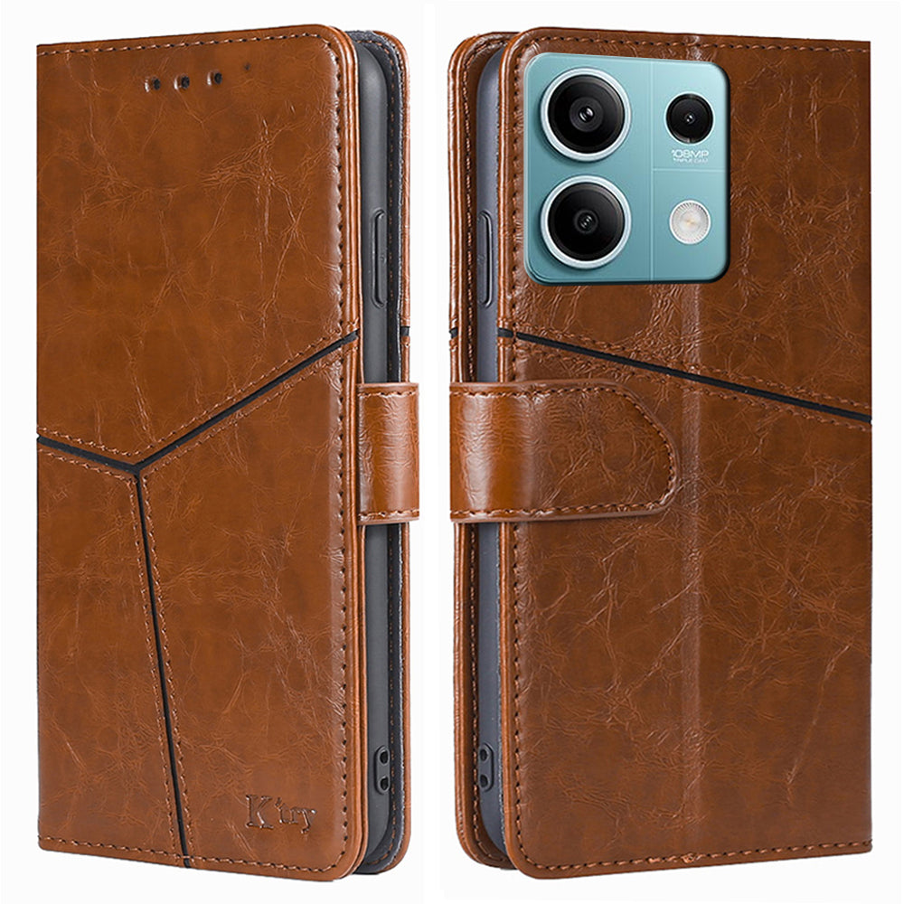 For Xiaomi Redmi Note 13 4G Shockproof PU Leather Case Geometric Splicing Wallet Phone Stand Cover