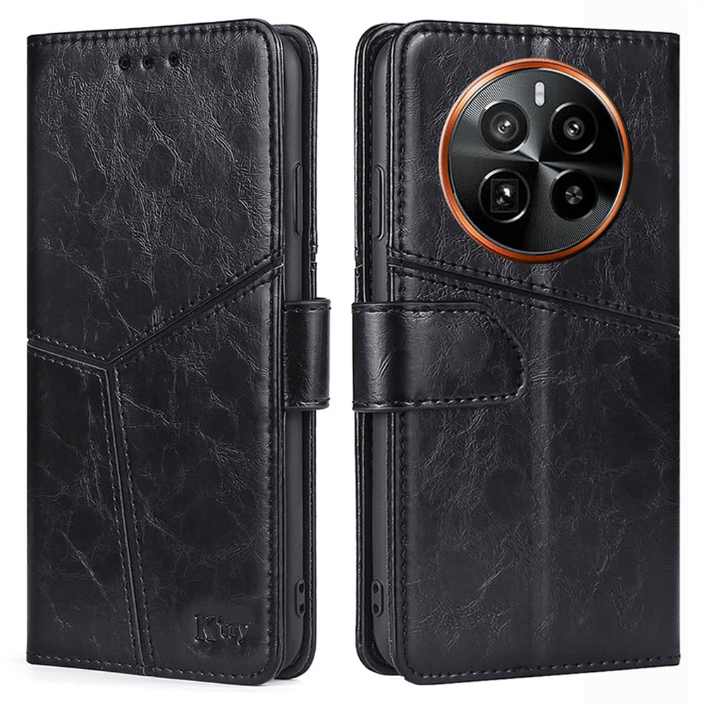For Realme GT5 Pro 5G Leather Case Geometric Splicing Wallet Phone Cover