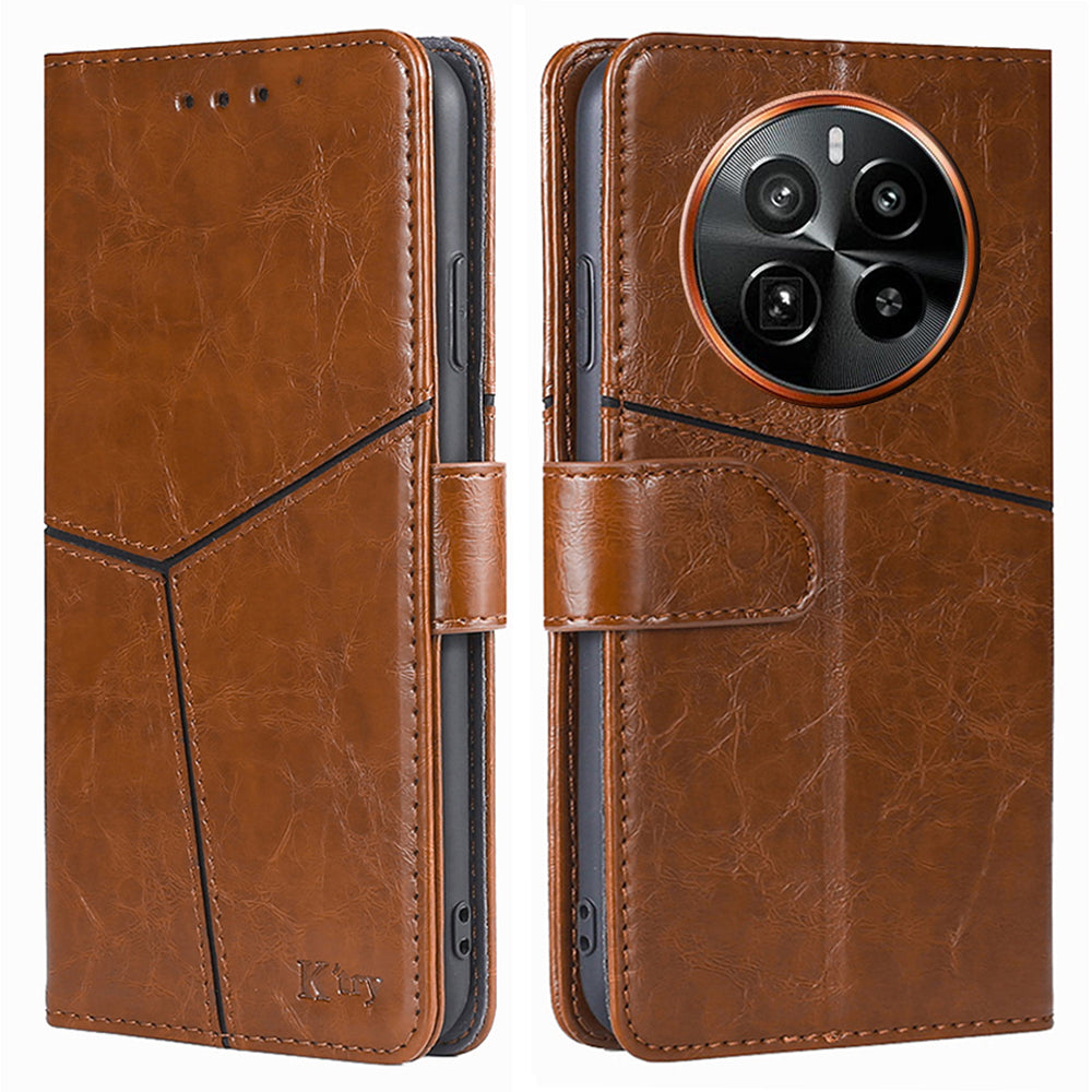 For Realme GT5 Pro 5G Leather Case Geometric Splicing Wallet Phone Cover